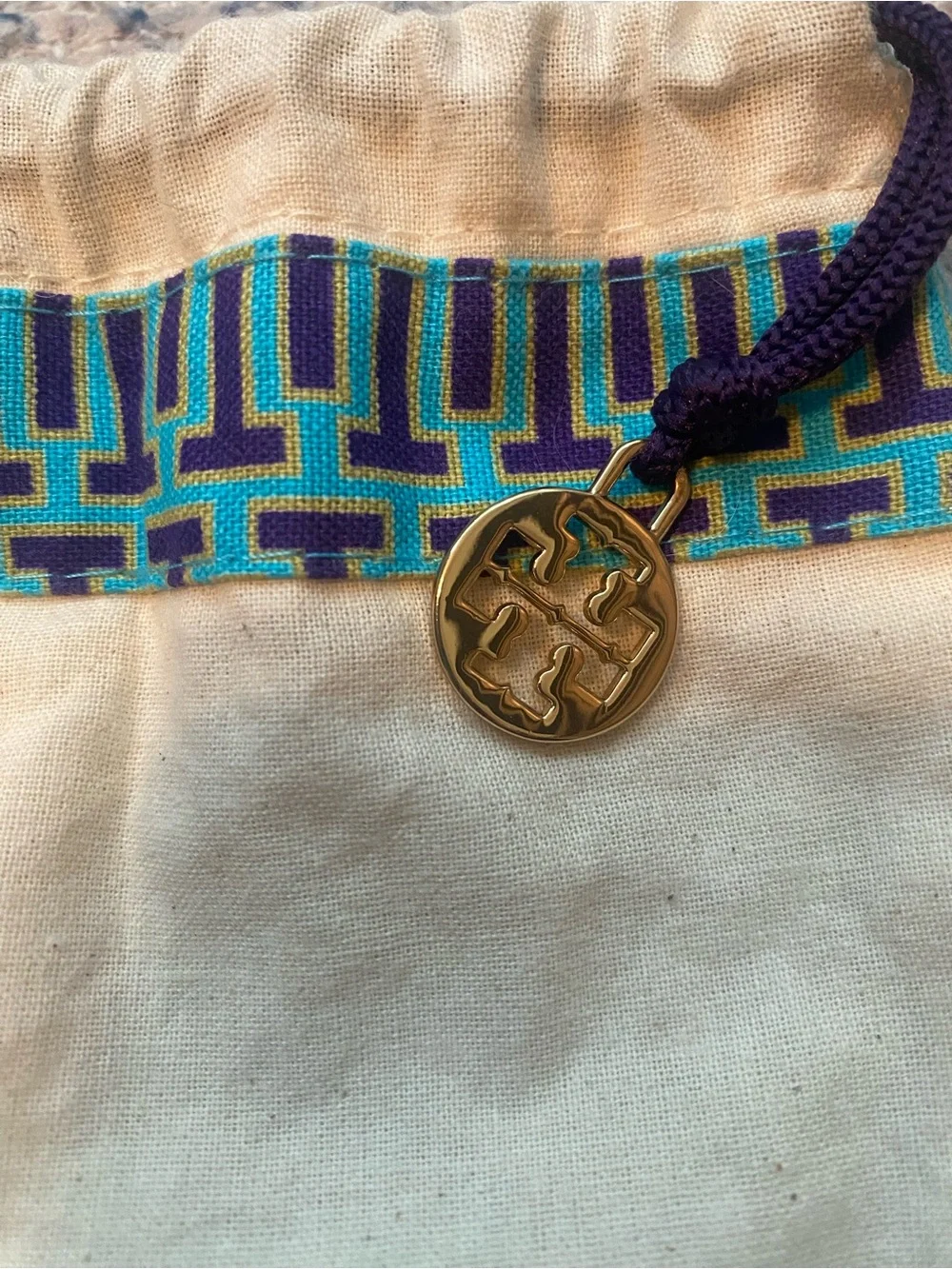 Tory Burch Drawstring Dust Bag with Tory Burch Gold Charm